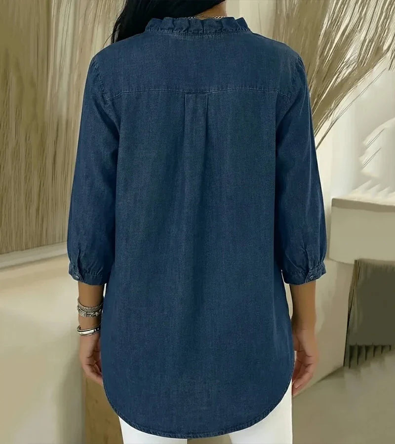 Sophia | Elegante Blusa Donna in Denim Morbido con Scollo a V 2