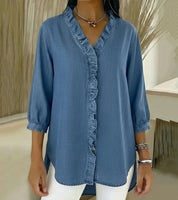 Sophia | Elegante Blusa Donna in Denim Morbido con Scollo a V 4