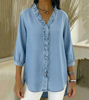 Sophia | Elegante Blusa Donna in Denim Morbido con Scollo a V 6