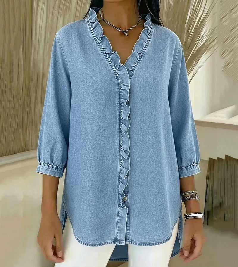 Sophia | Elegante Blusa Donna in Denim Morbido con Scollo a V 6