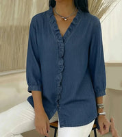 Sophia | Elegante Blusa Donna in Denim Morbido con Scollo a V 8