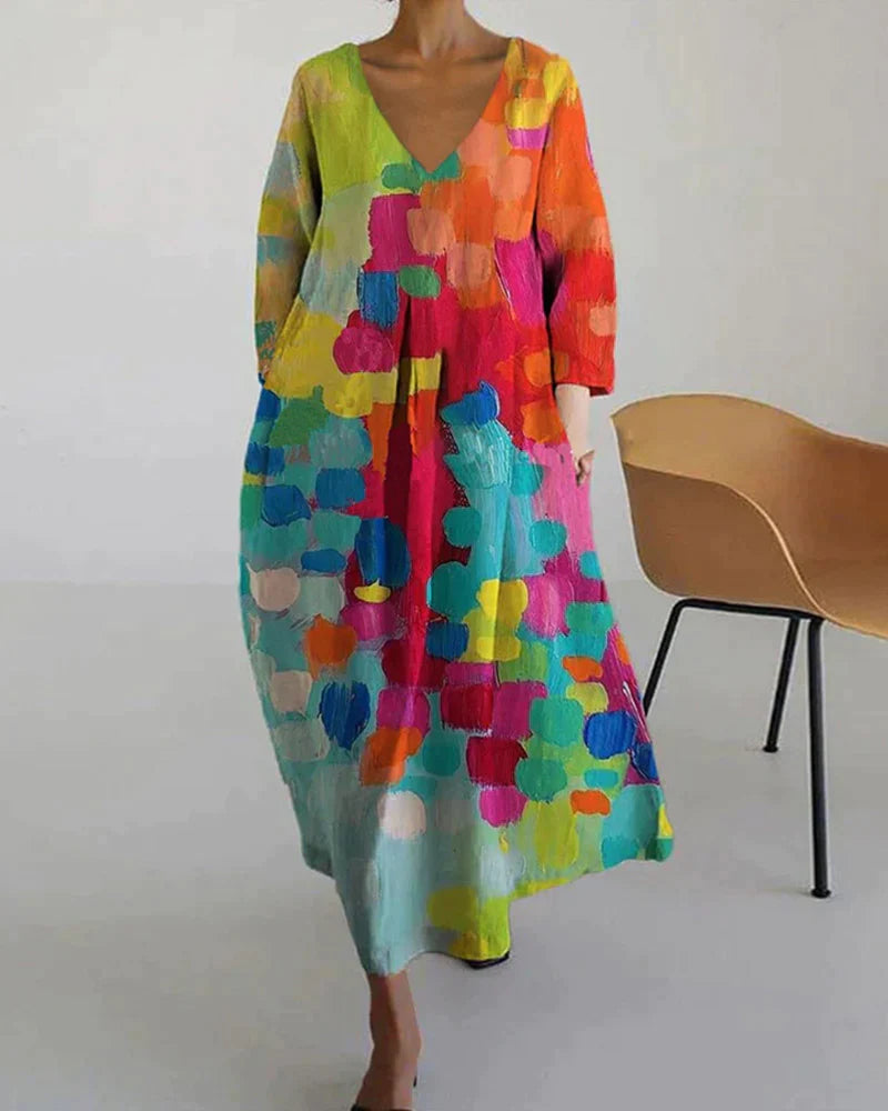Sophie | Elegante Abito Donna Multicolore con Scollo a V per Cerimonie Primaverili 0