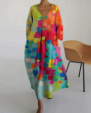 Sophie | Elegante Abito Donna Multicolore con Scollo a V per Cerimonie Primaverili 0