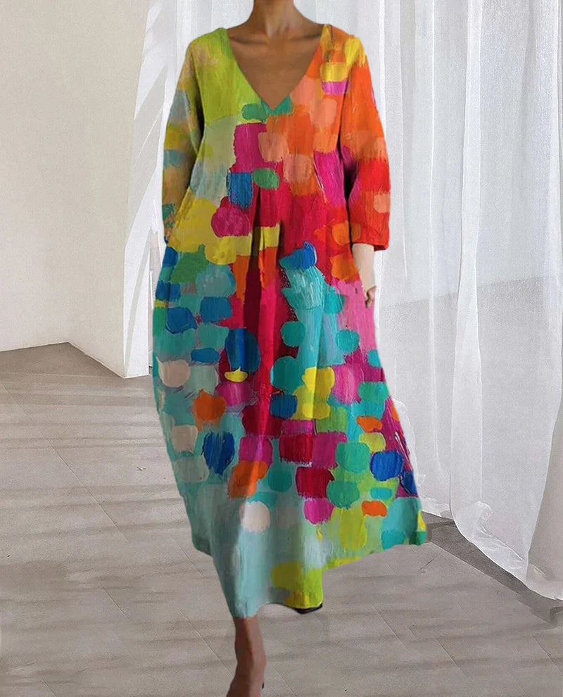 Sophie | Elegante Abito Donna Multicolore con Scollo a V per Cerimonie Primaverili 1