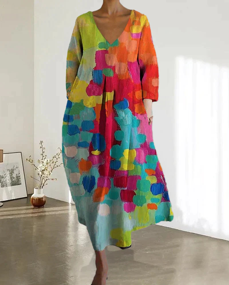 Sophie | Elegante Abito Donna Multicolore con Scollo a V per Cerimonie Primaverili 3