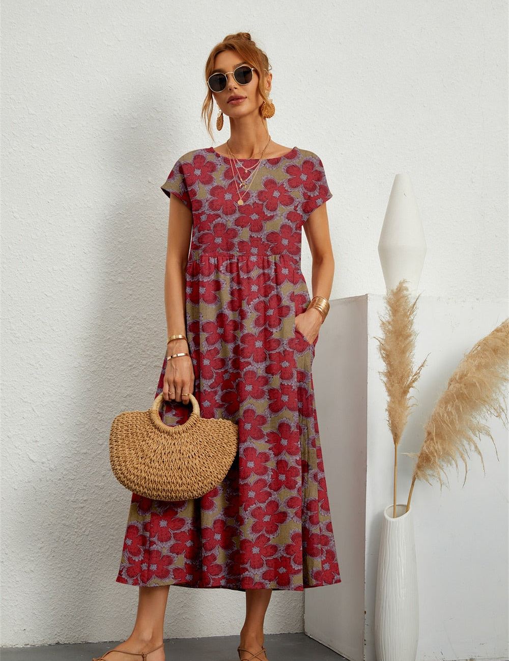 Sophie | Elegante Abito Midi Floreale in Cotone e Lino per Donna 1