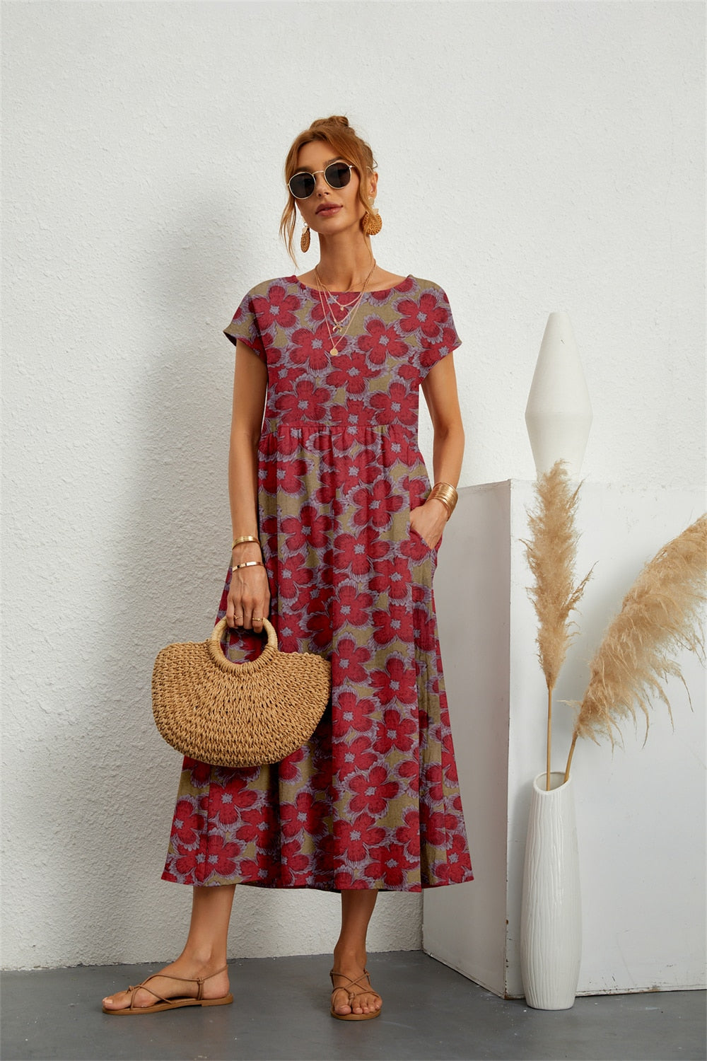 Sophie | Elegante Abito Midi Floreale in Cotone e Lino per Donna 1