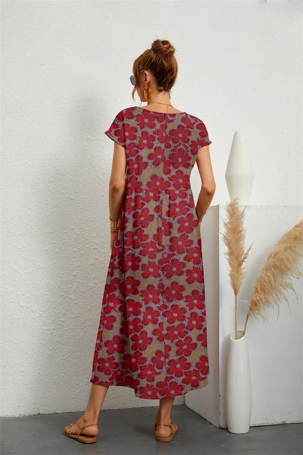Sophie | Elegante Abito Midi Floreale in Cotone e Lino per Donna 4