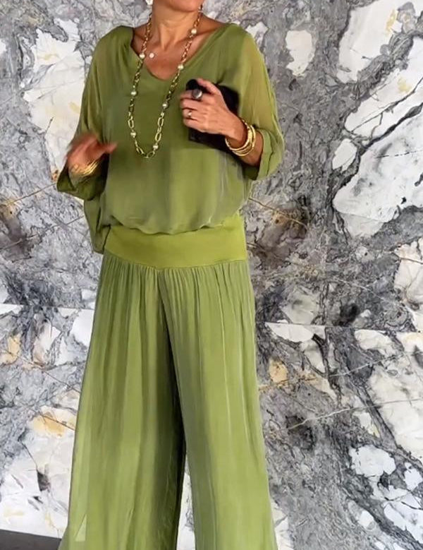 Sophie | Elegante Completo Donna in Chiffon con Pantaloni Ampi 0