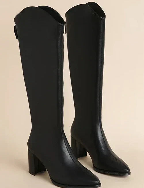 Sophie | Eleganti Stivali Alti Neri in Pelle Con Tacco per Donna 0