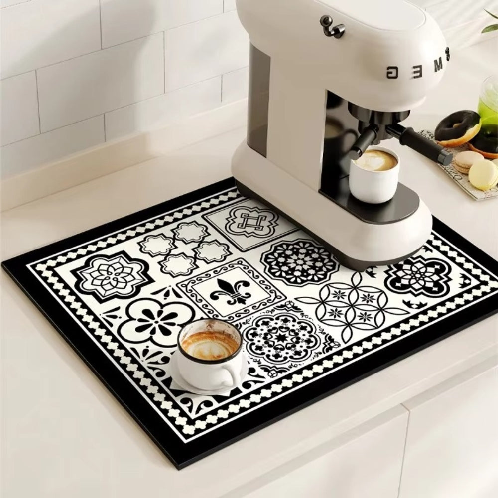 Tappetino da Caffè Retrò | Design a Piastrelle Assorbente e Antiscivolo | Stile Vintage per Cucina Elegante 1