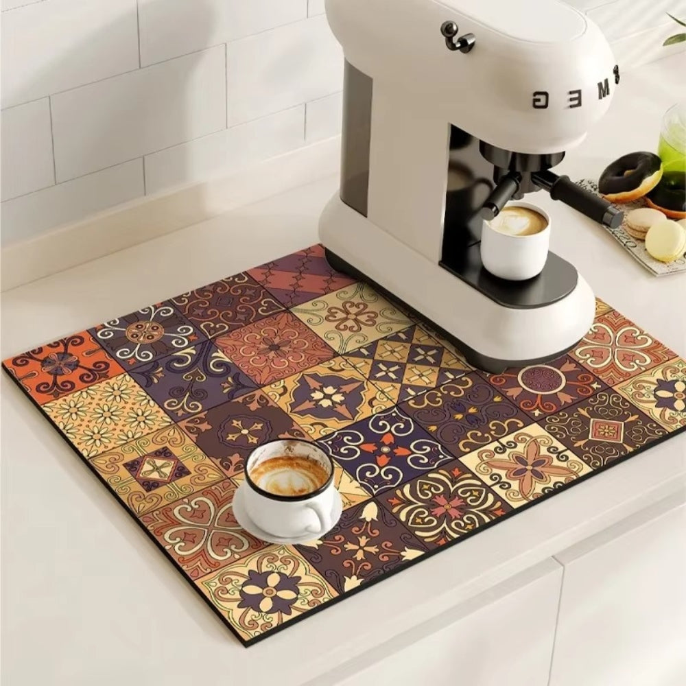 Tappetino da Caffè Retrò | Design a Piastrelle Assorbente e Antiscivolo | Stile Vintage per Cucina Elegante 11