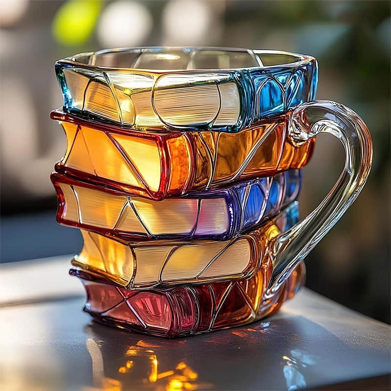 Tazza da Caffè 3D a Forma di Libro in Ceramica Dipinta a Mano | Regalo Ideale per Amanti della Letteratura 0