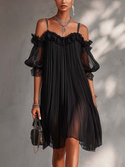Abito lungo donna vestibilità slim in chiffon leggero color nero
