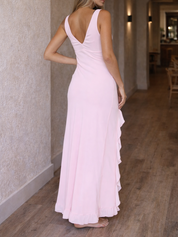 Abito maxi aderente donna con spacco alto – vista laterale
