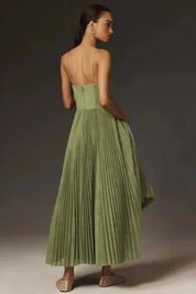 Abito midi elegante donna verde oliva per occasioni speciali