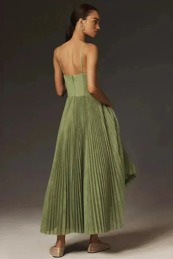Abito midi elegante donna verde oliva per occasioni speciali