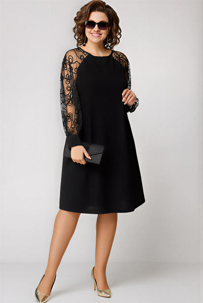Beatrice™ – Abito Elegante Nero con Maniche in Pizzo