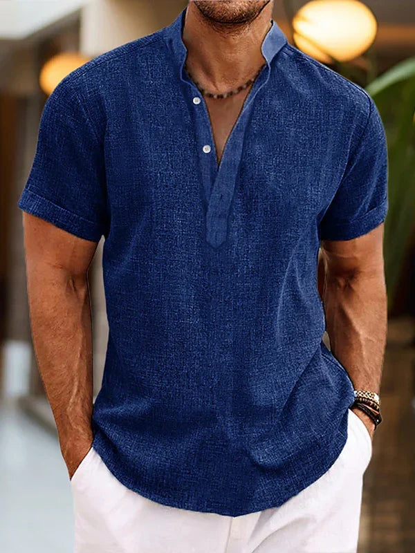 Camicia Henley kaki da uomo in lino, look vacanza rilassato