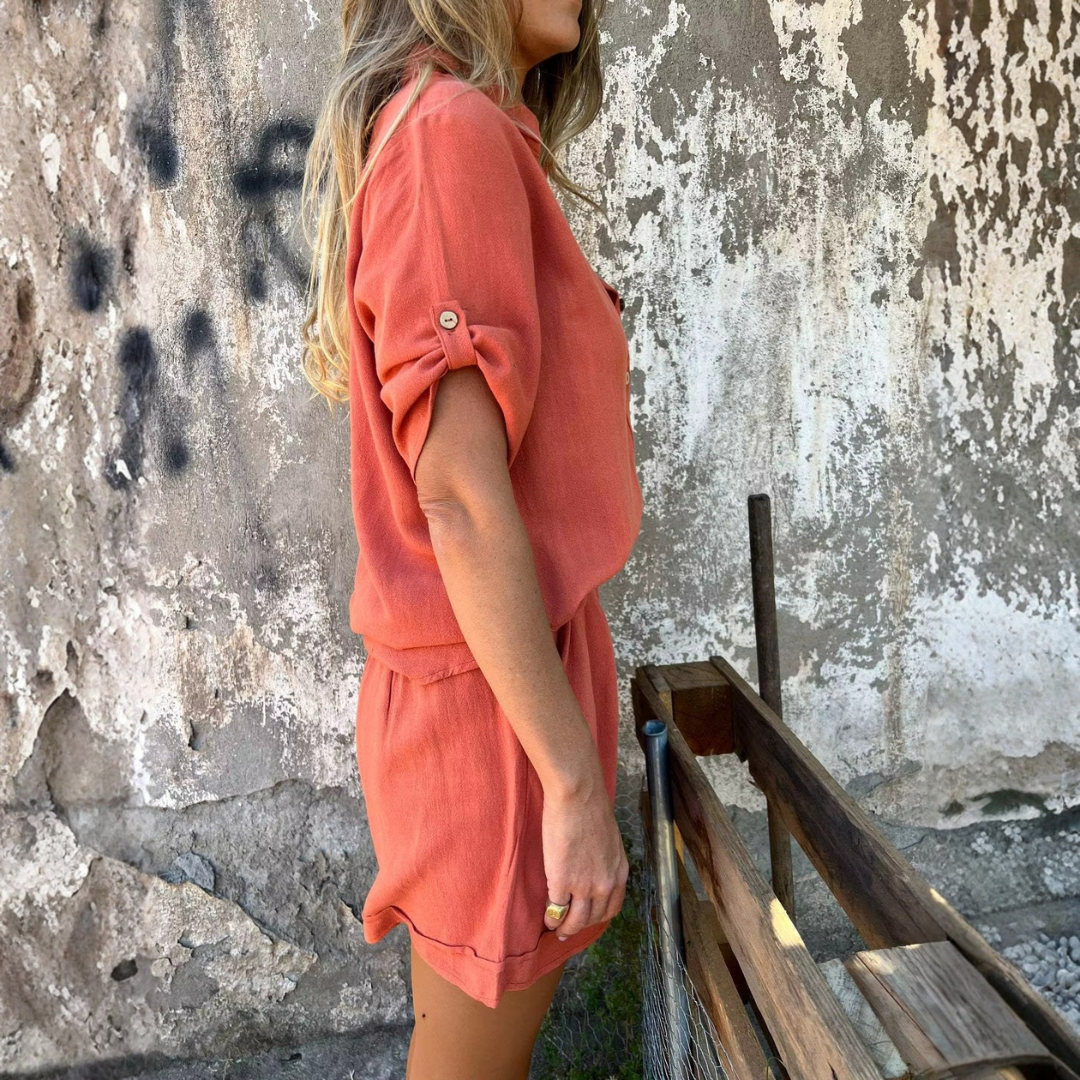 Coordinato donna camicia abbottonata maniche corte e short abbinato