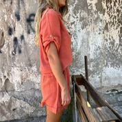 Coordinato donna camicia abbottonata maniche corte e short abbinato