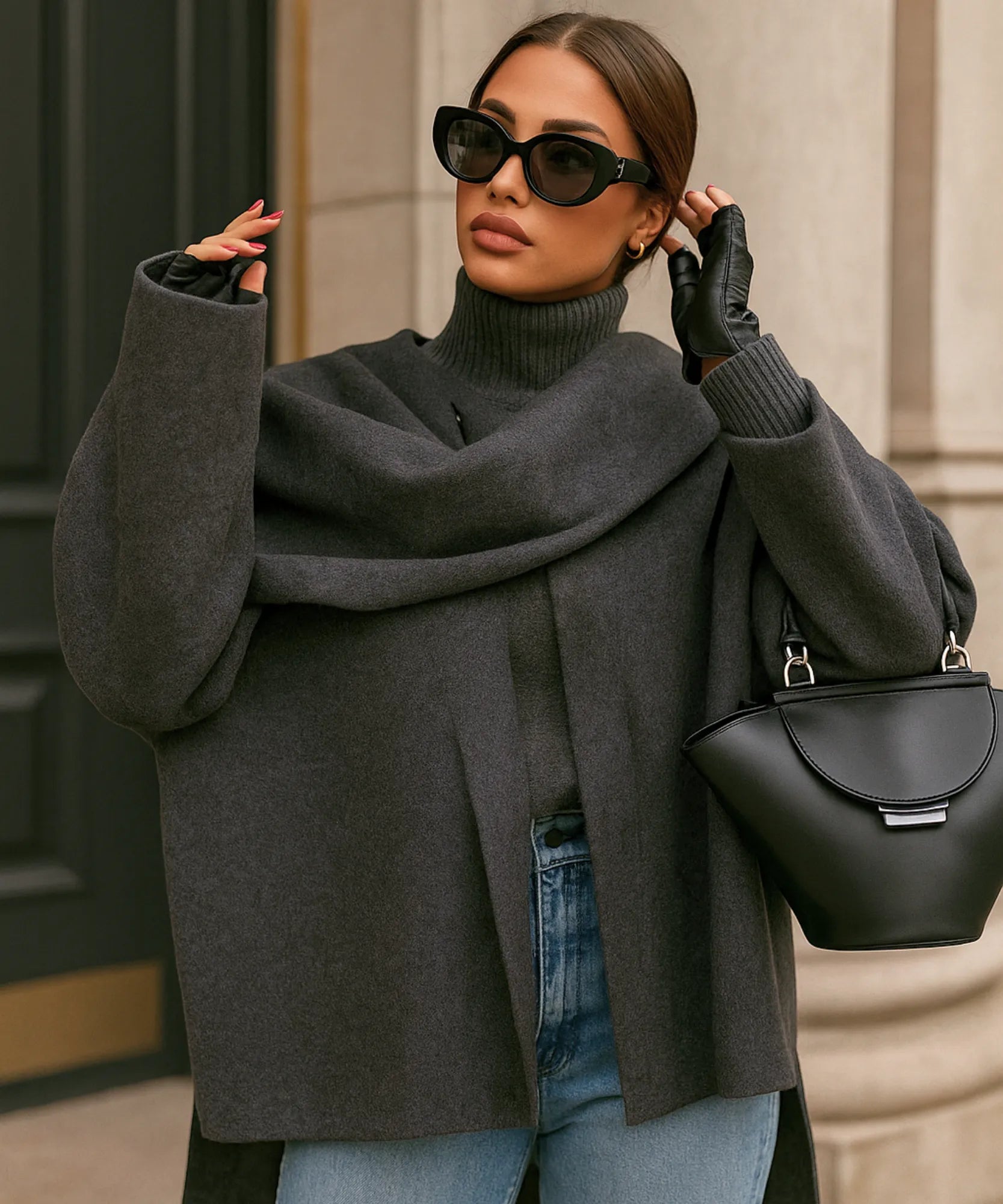 Cappotto in lana spazzolata ipoallergenica, stile contemporaneo oversize