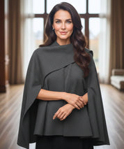 Cappotto avvolgente donna in lana color talpa, silhouette oversize