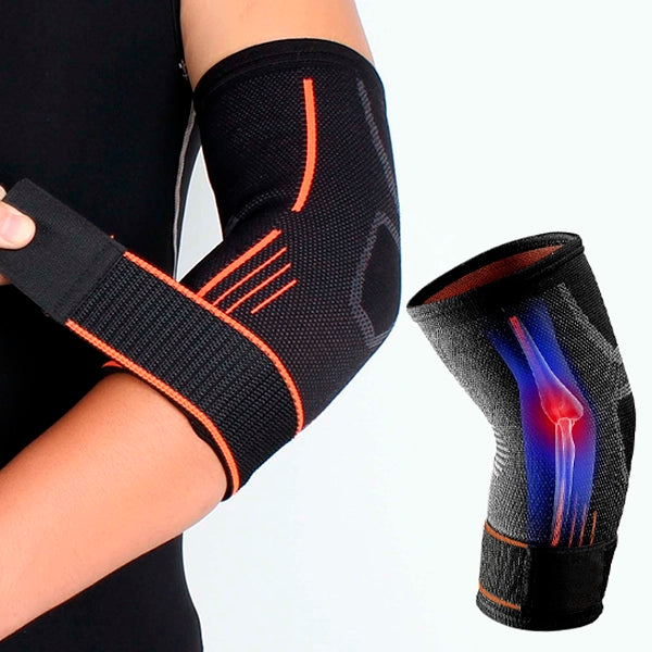 Cavigliera compressiva per gomito con chiusura regolabile in velcro, traspirante e leggera