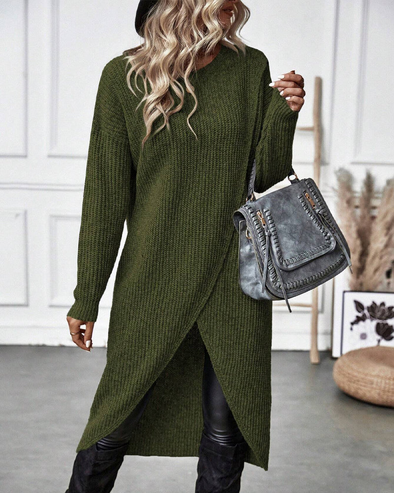 Maglione vestito donna verde lunghezza al ginocchio vista posteriore