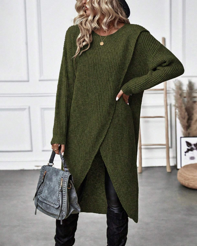 Abito maglione donna marrone con dettaglio patchwork sulla gonna