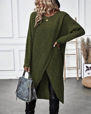 Abito maglione donna marrone con dettaglio patchwork sulla gonna