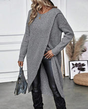 Abito maglione donna verde con collo rotondo e silhouette dritta