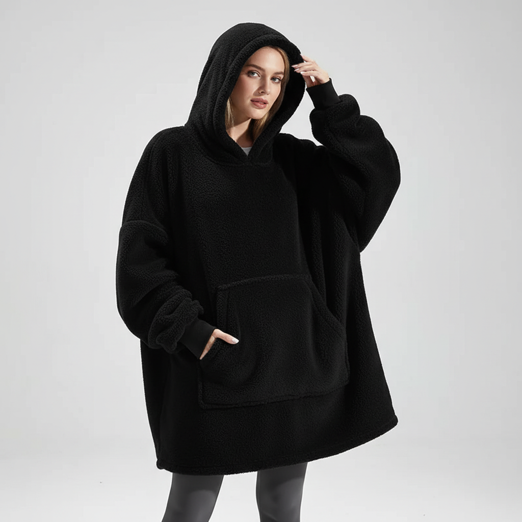 Felpa oversize con tasca canguro frontale in pile double-face
