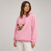 Felpa oversize in pile con tasca porta animali integrata, colore marrone chiaro