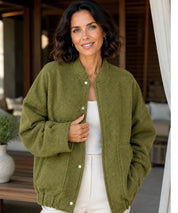 Giacca bomber oversize in bouclé da donna colore avorio