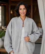 Bomber bouclé oversize da donna colore grigio chiaro