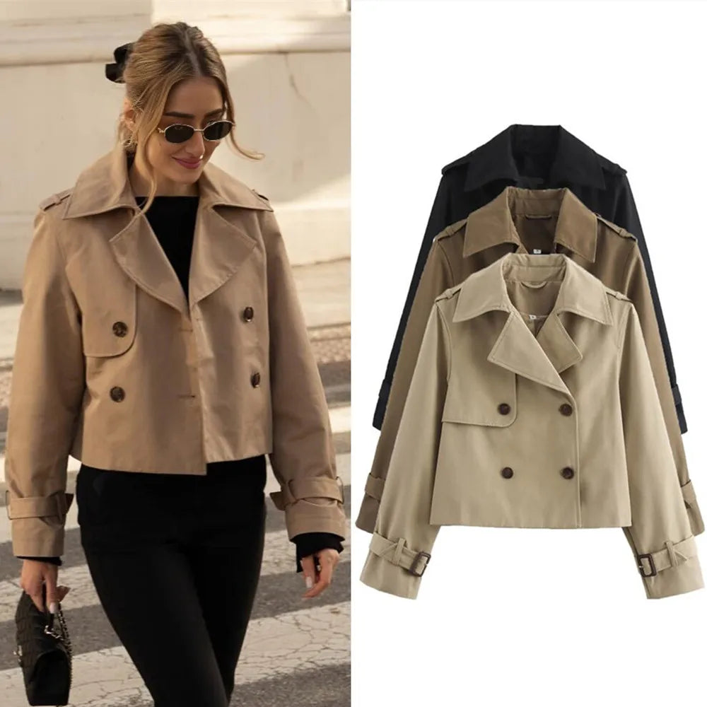 Giacca crop doppiopetto da donna in poliestere stile urban