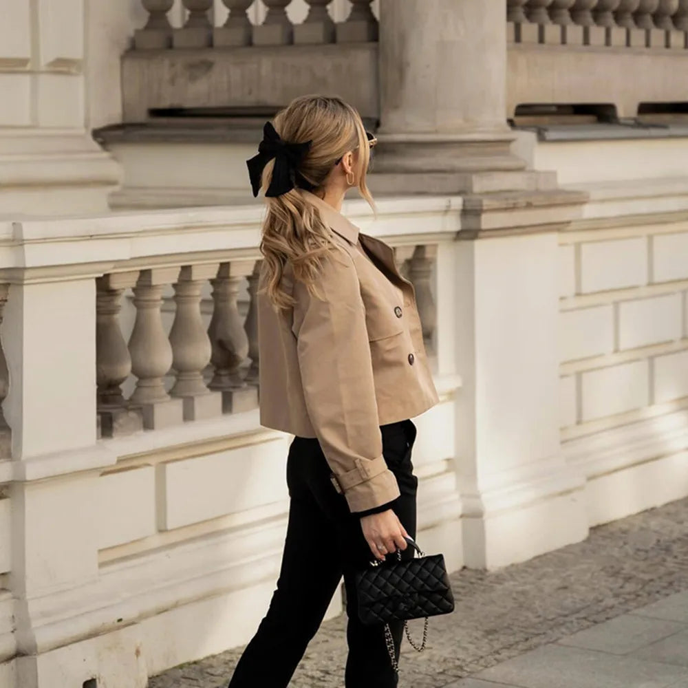 Giacca crop donna vita alta maniche lunghe streetwear