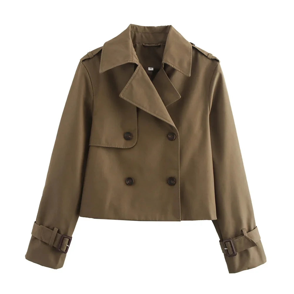 Vista posteriore giacca crop donna linea corta e strutturata