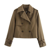 Vista posteriore giacca crop donna linea corta e strutturata