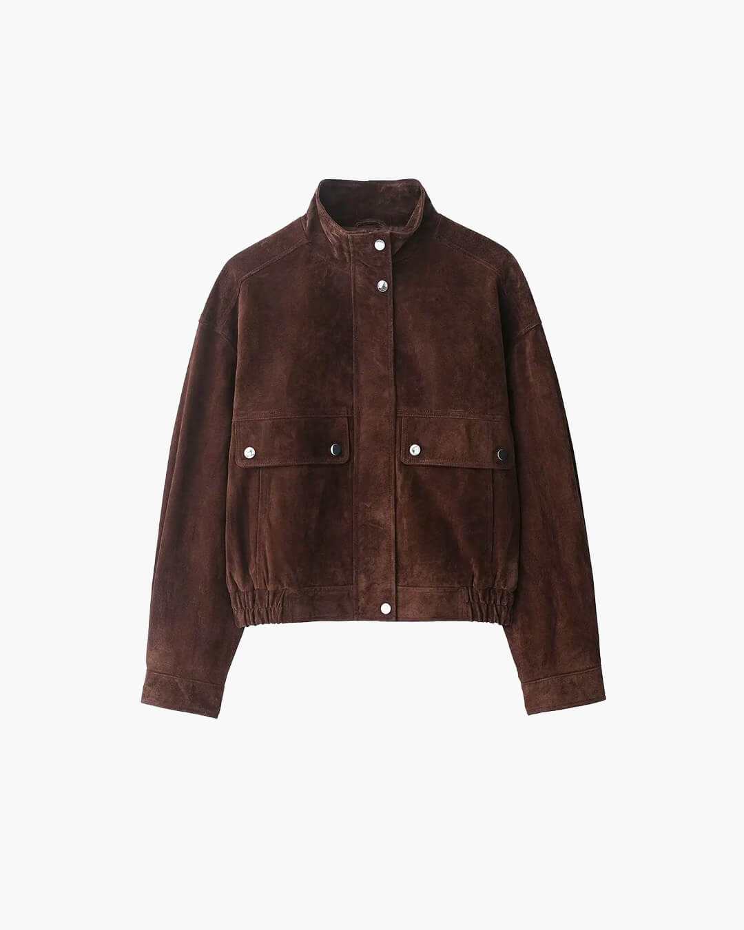 Giacca donna in ecopelle scamosciata marrone scuro con vestibilità sartoriale slim