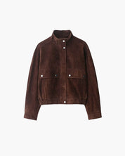 Giacca donna in ecopelle scamosciata marrone scuro con vestibilità sartoriale slim