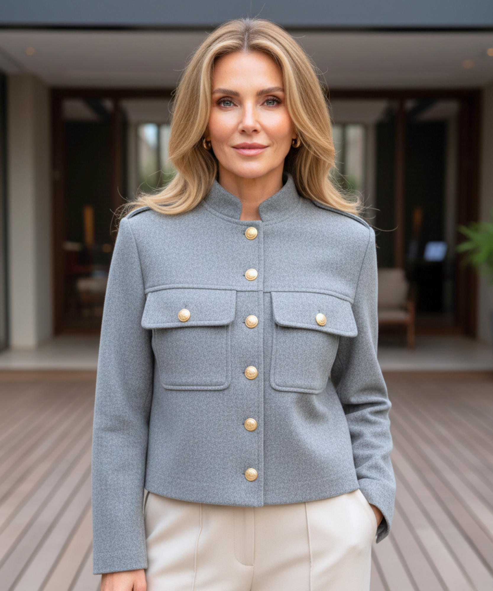 Giacca militare donna nera in lana premium con finitura sartoriale