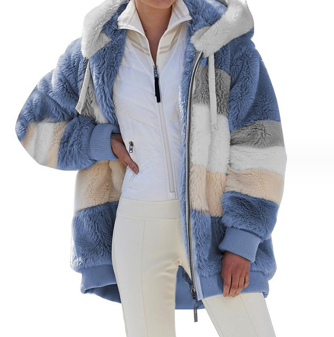 Giacca donna in peluche multicolore con vestibilità ampia