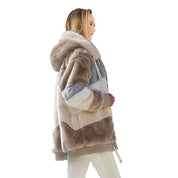 Giacca peluche donna verde khaki vista laterale