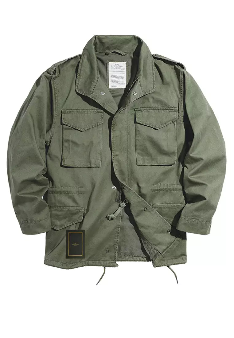 Giacca field M65 da uomo in cotone con multi-tasche, polsini velcro e coulisse regolabile