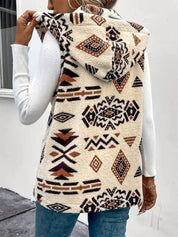 Gilet fleece western donna rosa beige con cappuccio - vista frontale