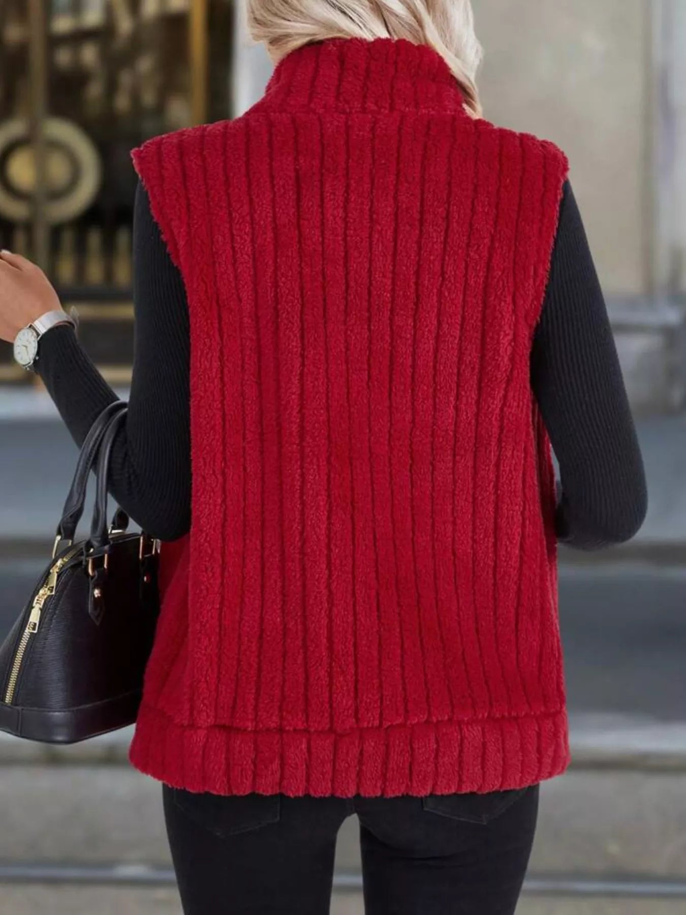 Gilet in pile donna azzurro vista laterale taglia grande