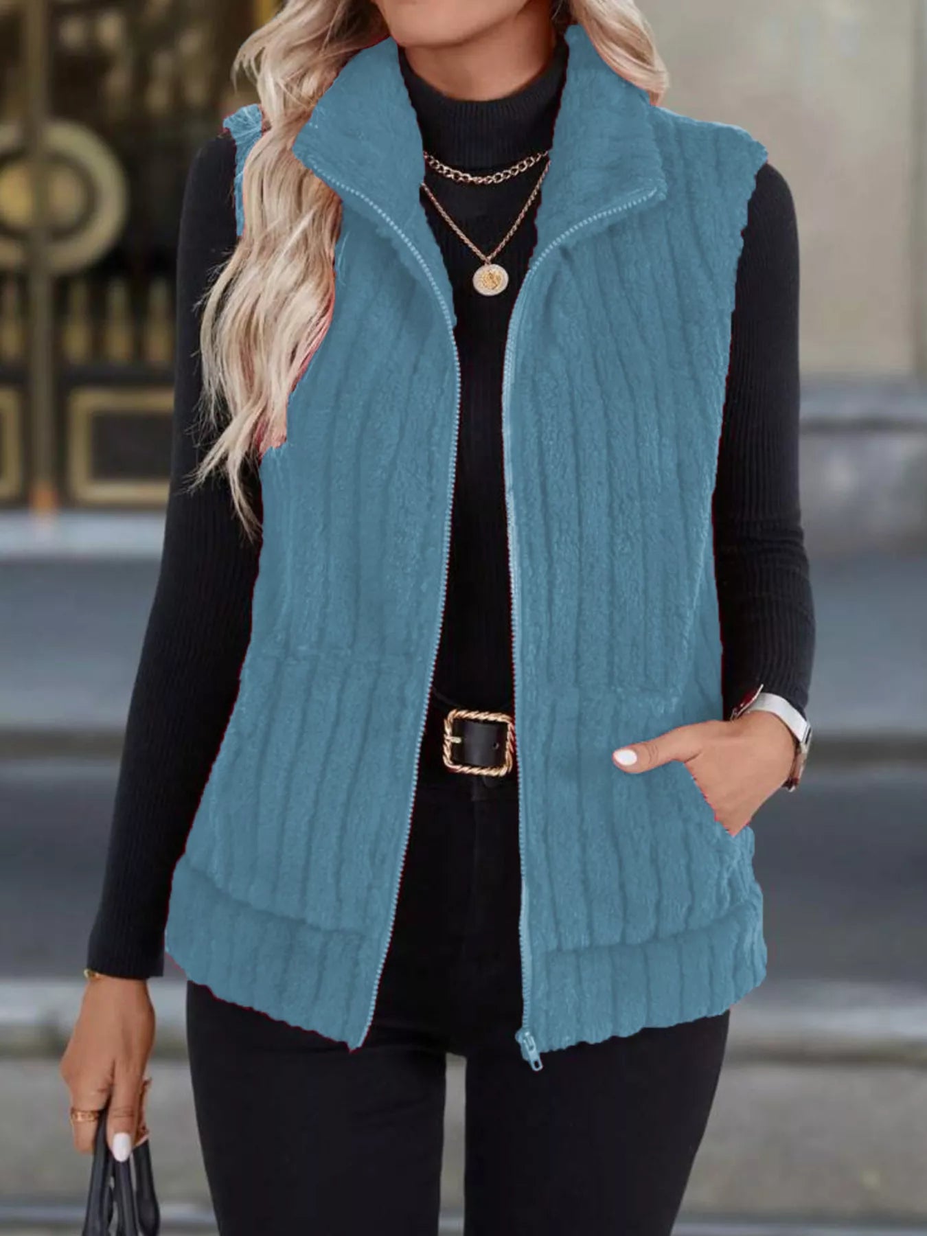Gilet donna in pile nero tessuto 95% poliestere