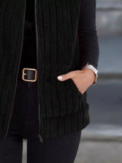 Gilet pile donna con tasche laterali colore marrone